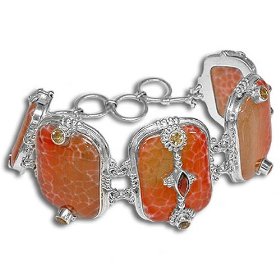 Fire Agate and Garnet Silver Bracelet